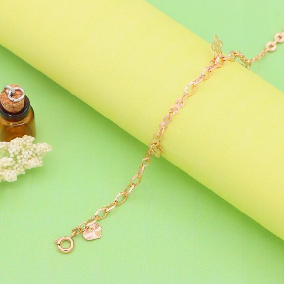 "Rose Gold Butterfly & Flower Charm Anklet, XPAL1037 - Picture 5 of 12